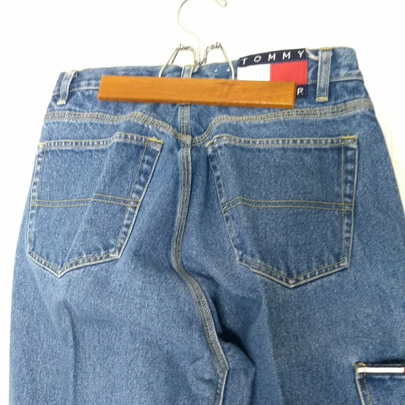 Tommy Hilfiger Blue Jeans Womens Size 9 Cargo Straight Leg Knee Patches - Picture 5 of 14